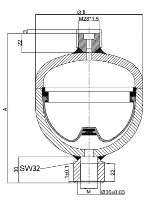 Основные размеры Гидропневмоаккумулятора ADB