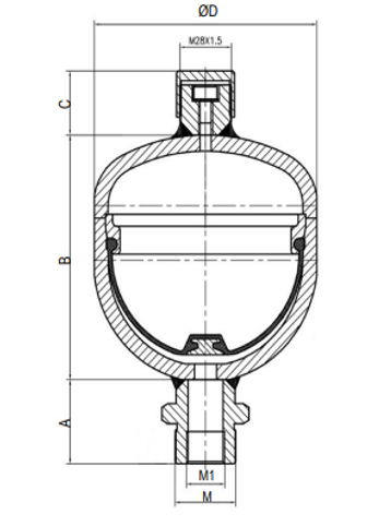 Чертеж Гидропневмоаккумулятор SDA-210-0.32-M28-M33/G12-C-E-10